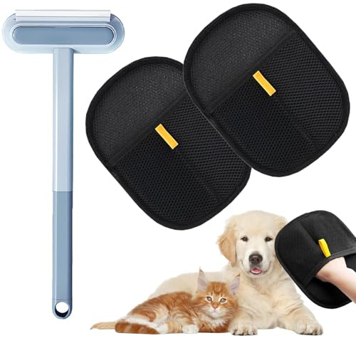 atnayo 3 Pcs Pet Hair Removal Glove, Reusable Double Sided Grooming Remover Gloves with Multifunctional Hair Removal Brush
