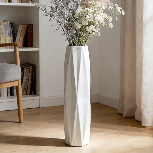 JIDOFUE 24 Weißer Keramik Bodenvasen 60cm, Große Dekorative Blumenvasen für Wohnzimmer, Schlafzimmer und Büro, Modernes Wohnaccessoire, Glänzende Glasur