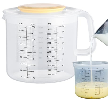 Jarra medidora, vaso mezclador: Vaso medidor con tapa, capacidad de 2400 ml | Mango ergonómico antisalpicaduras para servir, mezclar huevos y preparar ensaladas.
