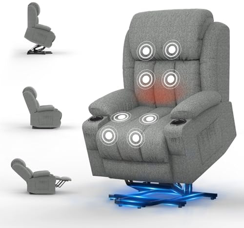 SQUEBILIFE Fernsehsessel Elektrisch Verstellbar, Aufstehhilfe Massagesessel mit Massage Wärmefunktion Seniorensessel für Senioren, 2 Seitentaschen und Getränkehalter,USB+ Typ-C Anschluss