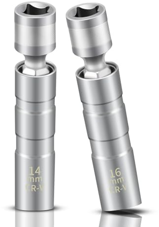FLATRI 14mm&16mm Spark Plug Socket, 5/8 Spark Plug Socket Swivel for Maximum Flexibility, Thin Wall 12 Point Spark Plug Socket Set with Magnetic Design for Most Car Models