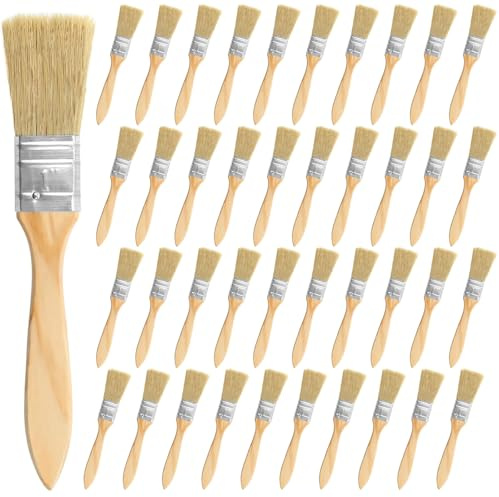 40pcs 1 Inch Paint Brush Set, Chip Paint Brushes, Small Paint Brushes Professional Wooden Handle Paint Brush Set for Furniture Painting Walls, Stains, Varnishes, Glues and Home DIY Woodwork (40)