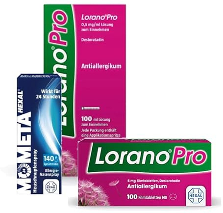 Lorano®Pro 5 mg Allergietabletten + MometaHEXAL® Heuschnupfenspray + Lorano®Pro 0,5 mg/ml Lösung zum Einnehmen