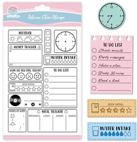 GLOBLELAND Tagebuchsymbole Transparenter Stempel Für Scrapbooking Haftnotizen Silikonstempel To Do Liste Transparenter Stempel Für Kartenherstellung DIY Prägung Journaling