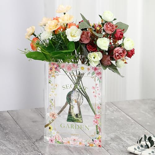KRYSTHIA Acryl-Buchvase, transparente Buchvase für Blumen, buchförmige Vasen für Tulpen, einzigartige Vasen für die Wohnungsdekoration, Buchliebhaber-Geschenk für Büro, Wohnzimmer, Schlafzimmer