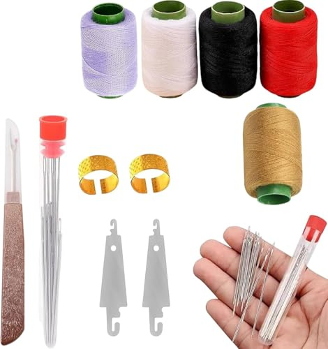 37PCS Sewing Tool Set, Durable Big Eye Needles Set & Sewing Tool Storage Bag, 25 Steel Needles,Thread Ripper,Thimble,Threaders and Color Threads, Portable DIY Crafting Kit (37PCS)