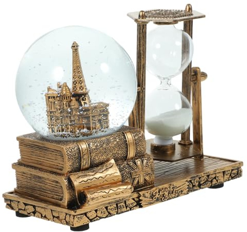 NUOBESTY Clessidra Decorativa Vintage in Resina con Globo di Cristallo Musicale, Ornamento Compatto per Scrivania Casa, Decorazione da Tavolo retrò con Base Stabile e Design Elegante