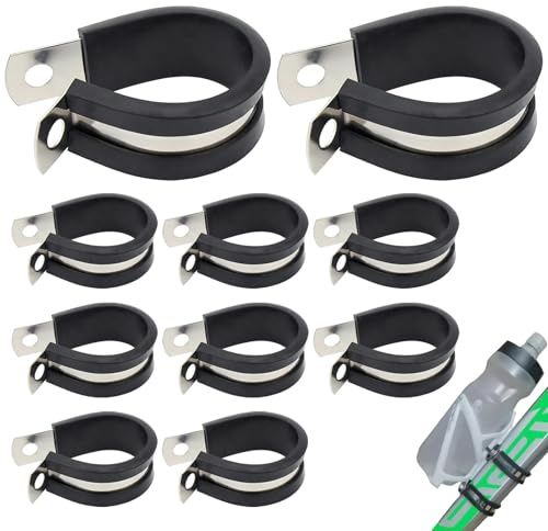 ZenithQuest Pipe Clamps 18mm Stainless Steel, Rubber Lined P Clips Metal Conduit Cable Clamp Set Plumbing Hose Clamps Pack of 10 Pipe Clip Black