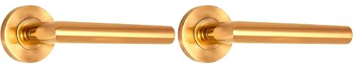 Micel - 05651 - Juego de Manilla con Roseta (53 mm) y Maneta de ángulo recto, Material acero inoxidable, Color dorado PVD, 148 x 53 x 70 mm (Paquete de 2)