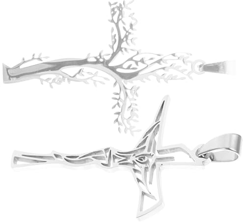 BESTonZON 2 Pezzi Ciondoli a Croce di Gesù e Albero della Vita in Acciaio Inox, Pendenti Decorativi per Creazione di Gioielli Fai da Te, Leggeri e Resistenti, per Collane e Portachiavi