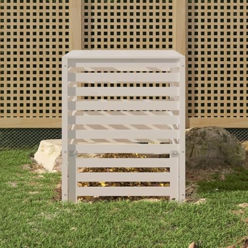 Contenedor de compostaje de madera maciza con tapa y diseño de listones 5 x 77 cm para residuos de jardín, compostador de madera de pino con tapa para facilitar la extracción