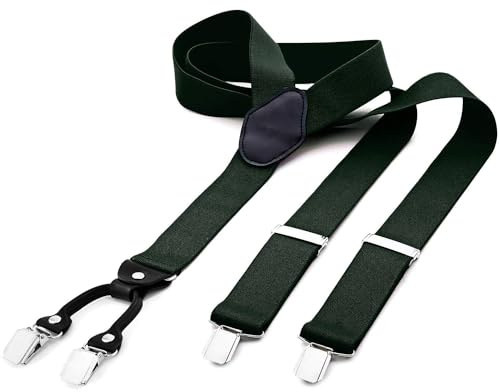 DonDon Tirantes hombre anchos 3,5 cm con 4 clips extra fuertes tirantes para pantalones hombre - verde