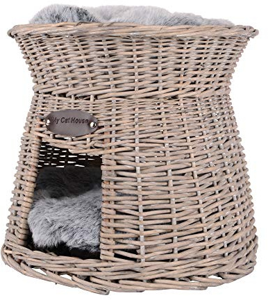 UNUS Katzenkörbchen, Katzenkorb, Katzenturm aus Rattan in Grau