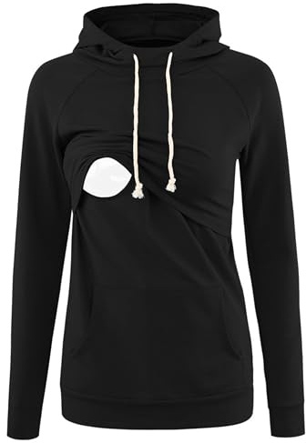 Liu & Qu Womens Nursing Hoodie Long Sleeves Sweatshirt Breastfeeding Layered Top Pocket Casual Clothes Rose Red M