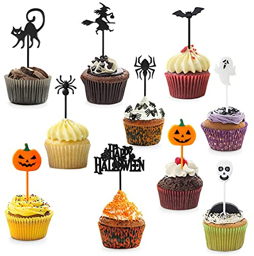 120 Stück Halloween Cupcake Topper Obstgabel,Kuchendeko Fruit Picks,Cake Topper Fledermaus Geist Kürbis Spinne Partyspieße Cocktail Sticks für Halloween Horror Thematische Party Dekoration