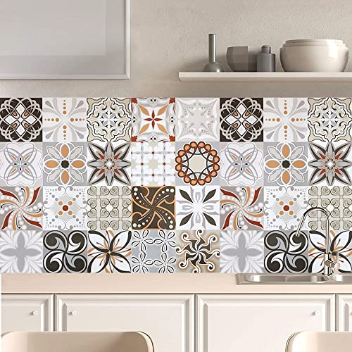 indabyo 20pcs Vintage Moroccan Tile Stickers Mosaic Peel and Stick on Tiles | Kitchen Bathroom Wall Stick on Tiles Self Adhesive Vinyl Waterproof Backsplash Tile Covers Decals (15cm x 15cm, 6x6 inches)