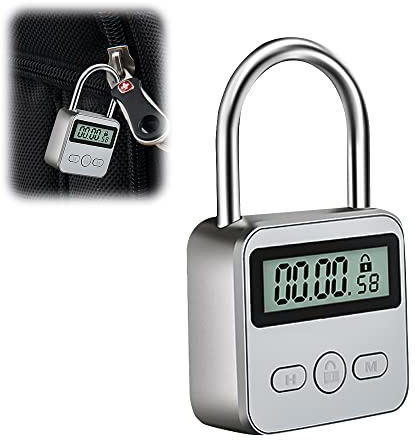 CJBIN Digitale Zeitschloss, Time Lock mit LCD-Display, Küchensafe Zeitschloss Wiederaufladbares USB Sicherheits Vorhängeschloss, für Verhindere schlechte Gewohnheiten (Silber)