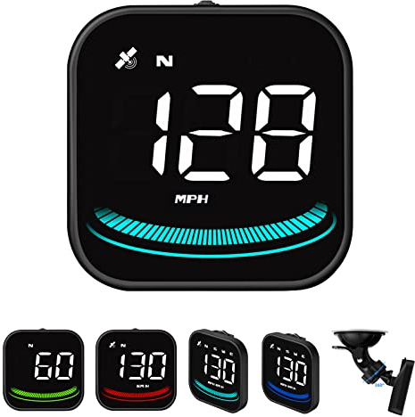 Geloo HUD Auto Head Up Display, Tachimetro Intelligente GPS Digitale Universale KMH e MPH con Supporto a Ventosa Allarme Di sovravelocità Avviso di Guida a Fatica Interfaccia USB per Tutti i Veicoli