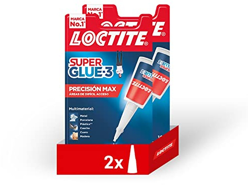 Pack 2 unidades Loctite Superglue 3 Precision MAX Pegamento Adhesivo instantáneo de Precisión - Pegamento Cianocrilato de Boquilla Extra Larga para Areas de Difícil Acceso