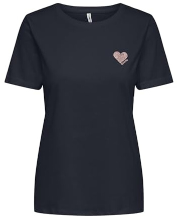 ONLY Women Plain Brand Heart T-Shirt | Basic Shortsleeve Round Neck Top | Unicolored Shirt ONLKITA