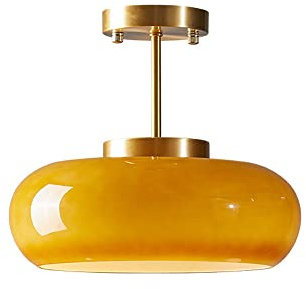 SIYANE Large Hallway Light Fixtures Ceiling Chandelier Mid Century Modern Orange Glass Semi Flush Mount Ceiling Light Dome Shade Nordic Gold Lamp for Bedroom Dining Room Kitchen Entry Foyer