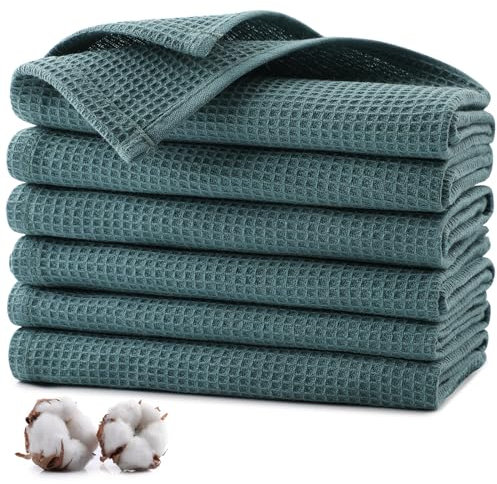 Jogoico Geschirrtücher 100% Baumwolle 6 Stück Geschirrhandtücher 35 x 35 cm Küchenhandtücher Weiche Küchentücher Saugfähig Waffeltücher Maschinenwaschbares Geschirrtuch Trockentücher - Dunkelgrün