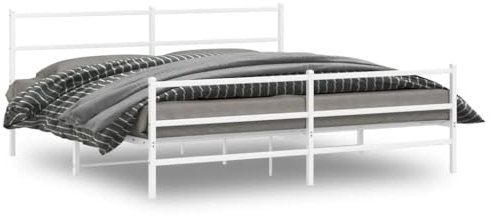 Rantry Bettgestell mit Kopf- und Fußteil Metallbett Bettrahmen Doppelbett Einzelbett Gästebett Jugendbett Bett mit Lattenrost | ohne Matratze Metall Weiß 183x213 cm