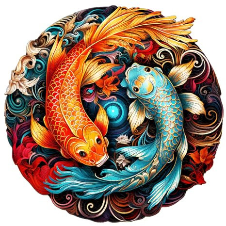Tulolvae Holzpuzzle Erwachsene, Yin Yang Fisch 275 Teile Tiere Holz Puzzle, Unregelmäßige Einzigartige Form Puzzleteile, Holzpuzzle Tierform, Wooden Puzzle Mit Geschenkbox Aus Holz 13.3 * 13.2in