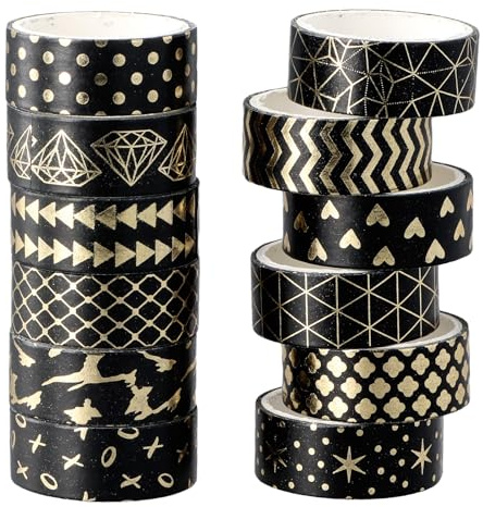 Aomhrek 12 Rollos Washi Tape Set, Dorado Oscuro Cintas Adhesivas, Masking Tape LáMina Dorada Cinta Adhesiva De Papel Decorativa Para Manualidades, áLbumes De Recortes, Envoltura De Regalos