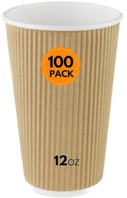 My Packaging Lot de 100 tasses à café jetables en papier kraft ondulé 355 ml - Gobelets isothermes pour boissons chaudes à emporter
