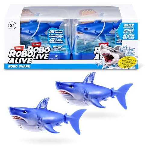 Robo Alive Water Activated Shark Confezione da 2 (Blue) by ZURU: Giocattolo robotico da bagno nuota immerso in acqua. Per bambini, ragazzi, adolescenti.