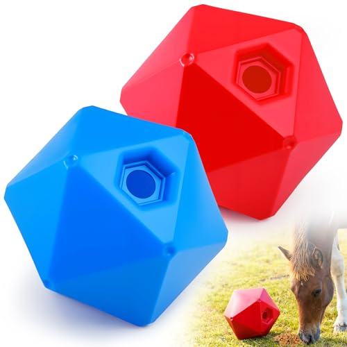 Seenelling Paquete de 2 juguetes de pelota de caballo, alimentador de bolas de golosinas para caballos de 9 pulgadas y alivio del estrés para paddock de puestos, juguetes de enriquecimiento de