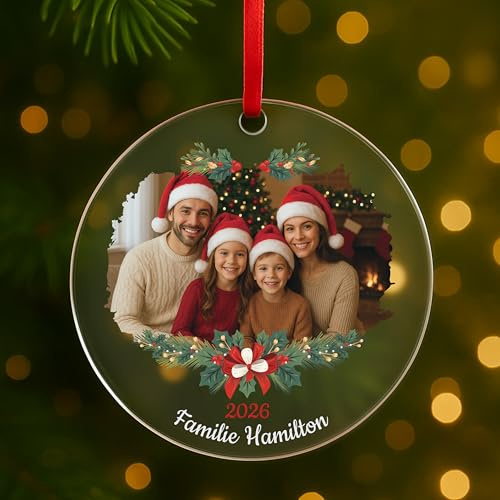 LAUBLUST Personalisierter Weihnachtsbaumschmuck - Weihnachtskugel mit Foto & Wunschtext aus Acryl | Geschenke für Familie, Freunde, Paare, Kinder zu Weihnachten - Weihnachtsdeko für Weihnachtsbaum