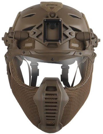 LZAQHMT Casco Tattico Militare Bump Set Completo Attrezzatura - Maschera Integrale Rete D'acciaio, Occhiali Softair Equipaggiamento Protettivo Per Caccia All'aperto Paintball Per Uomo,(TAN)