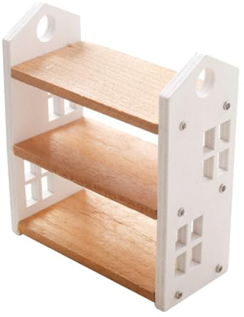 BESPORTBLE Bibliothèque Miniature en Bois 3 Niveaux Blanche, Étagère de Rangement pour Mini-poupées, Meuble Décoratif Compact pour Maison de Poupée, Support D’Exposition Fonctionnel