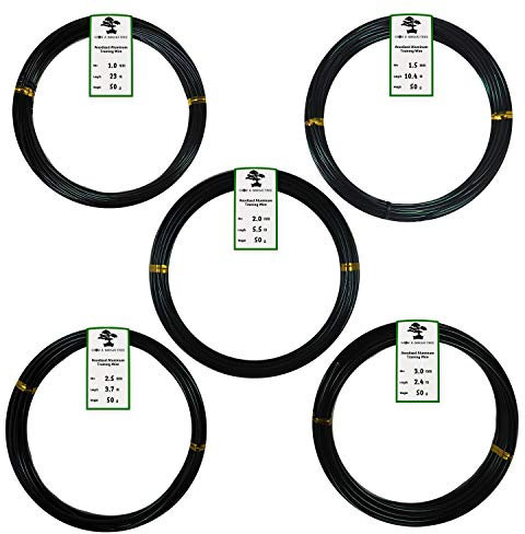 Grow A Bonsai Tree Alluminio Anodizzato Filo per Bonsai 5-Formati Set di Avviamento - 1,0mm, 1,5mm, 2,0mm, 2,5mm, 3,0mm (45 Metri Totale) - (5 Formati, Nero)