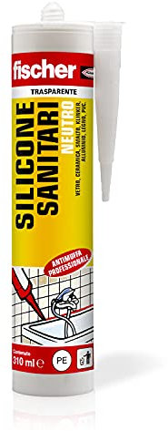 Fischer SNS Silicone Neutro Sanitari, Trasparente, Antimuffa, Per Ambienti Sanitari, WC, Vasca, Doccia, Lavabo, Senza Solventi, Inodore, Uso Esterno, Interno, 9382
