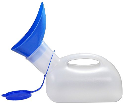 Jazooli Unisex Urine Wee Plastic Bottle Portable Potty Reusable Urinal Camping Travel Driving Car Toilet with Clip-on Lid Spill Proof with Male Female Unisex Adapter