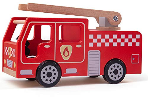 Bigjigs Toys BJTJT131 City Fire Engine Toy Cars & Trucks, Multicoloured