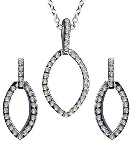 Juego de joyas de plata de ley 925, pendientes + cadena + colgante, estilo modernista Art Nouveau collar colgante cadena plata colgante pendientes circonitas cristales Art Deco nuevo blanco claro