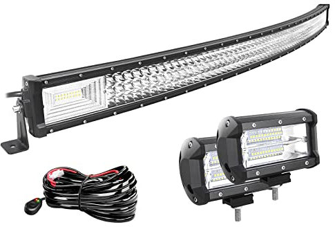 Willpower 52 Zoll 132CM 675W Led Arbeitsscheinwerfer Bar Gebogen + 2pcs 5 Zoll Led Scheinwerfer + Kabelbaum 12V 24V LED Bar für Offroad Auto Traktor Zusatzscheinwerfer Rückfahrscheinwerfer Lightbar