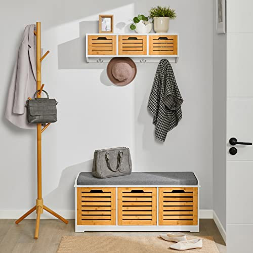SoBuy Wandgarderobe-Set Flurset Flurmöbel Sitzbank mit Sitzfläche Wandgarderobe Natur FSR23-WN+FHK19-WN
