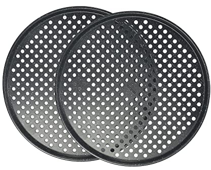 Monfish 14 inch Pizza Pan with holes 2 pack perforated huge Pizza Tray Carbon Steel Crisper Pan Non stick Pizza pan for oven