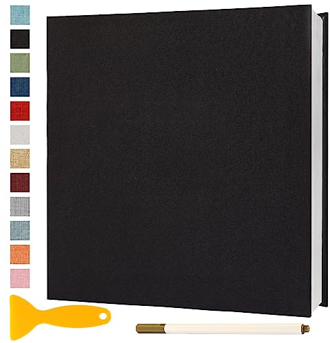 Album Fotos Autoadhesivo 33x32 Photo Album, 40 Páginas Negro | Álbum de Fotos para Pegar Y Escribir de Lino Tradicionales Personalizados Grande Scrapbook Bebe Primer Año Comunion Boda