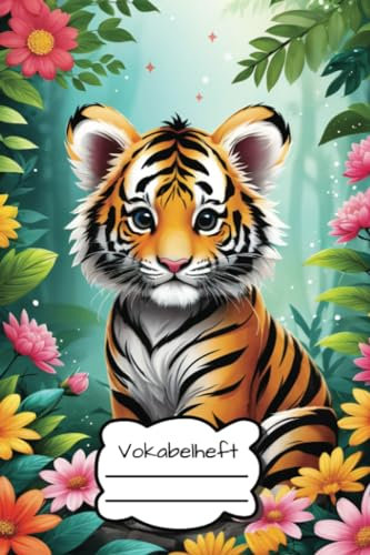 Vokabelheft Tiger, 100 Seiten mit 2 Spalten, für jeden Sprachunterricht geeignet, DIN A5