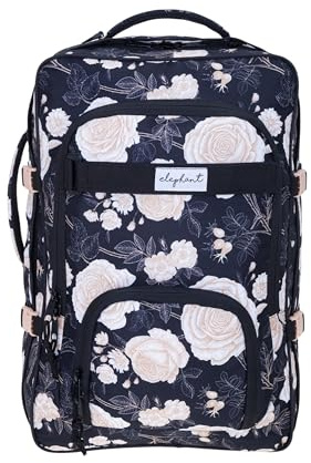 Elephant Rucksack Handgepäck Reise Fly 42 L Laptop Fach 13023 Black Flower | Damen Travel Daypack Kabinenrucksack Kabinengepäck Reiserucksack groß viel Stauraum Schwarz blume