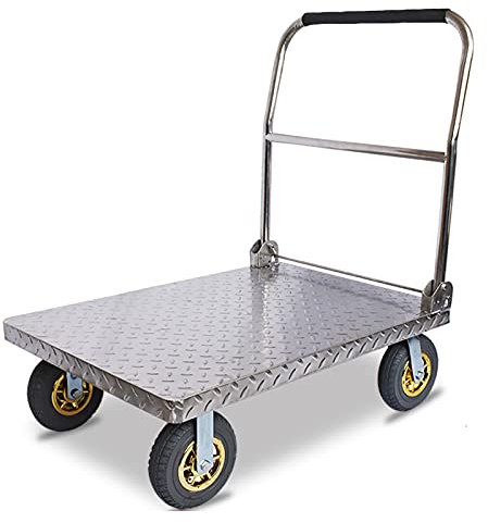 Handkarren-Plattformwagen, Edelstahl-Deck, große Tragfähigkeit und klappbarer Griff mit Schwamm, ideal für schwere Transporttransportwagen (Farbe: 202 Stahl, Größe: 8-Zoll-Räder-110).