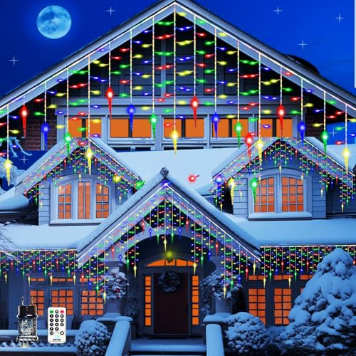 EASTERNSTAR Eiszapfen Lichterkette mit Stecker, 10M 400LED Wasserdichte Lichterkette mit Fernbedienung und Timer, 8 Modi Dekoration Innen Außen Garten Hochzeit Party Weihnachten (Buntes)