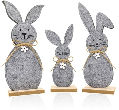 Herbst 3 Stück Deko Aufsteller für Ostern, Osterhasen Deko Groß aus Holz und Filz Osterdeko zum Hinstellen, Ostern Rabbit Dekoration Innen Osterdekoration Natürlich