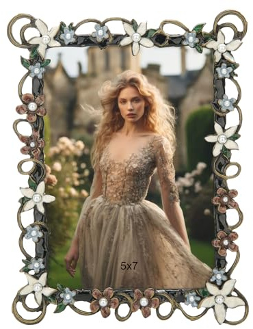 Goutangen 5x7 Vintage Flower Picture Frame Antique Metal Photo Frame Retro Home Decor, Clear Glass Front, Unique Gifts for Women Wedding Mothers Day, Horizontally & Vertically